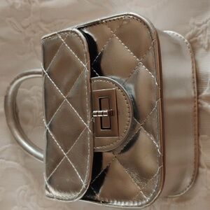For Ever 21 Silver Quilted Handbag Mini Purse With Strap